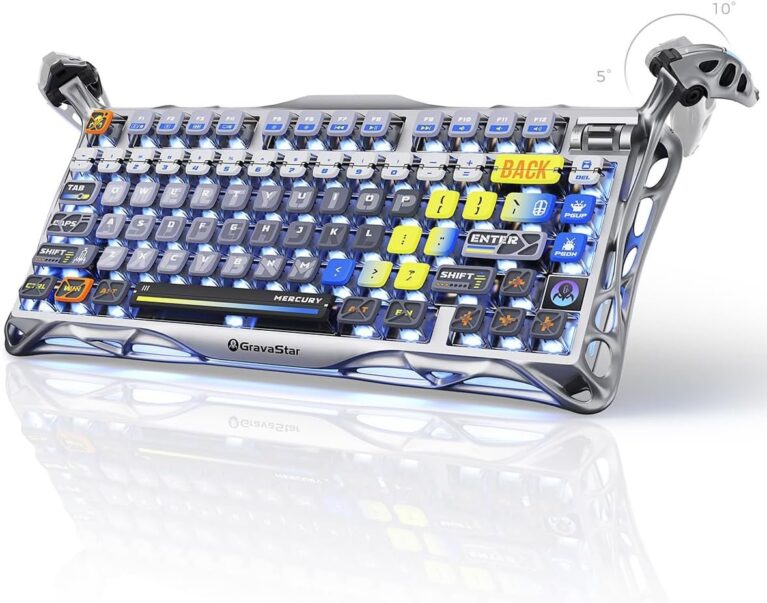 GravaStar Mercury K1 Pro Wireless Mechanical Gaming Keyboard, 75% Layout RGB Custom Keyboard, Hot-Swappable Linear Switches – Aluminum Alloy, Interstellar Silver Brushed Metal Look
